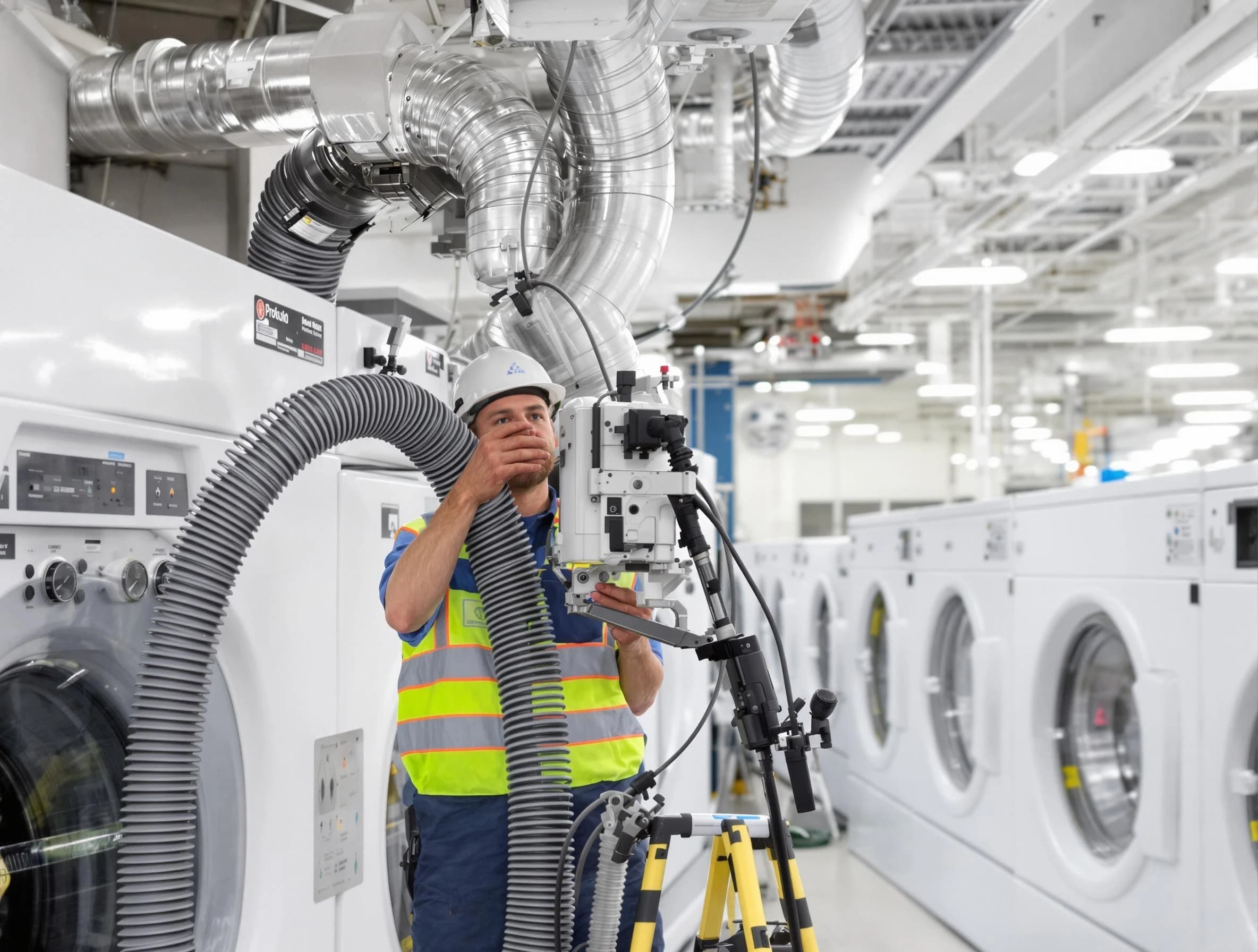 Monroeville Dryer Vent Cleaning team performing commercial-grade dryer vent cleaning at a business facility in Monroeville