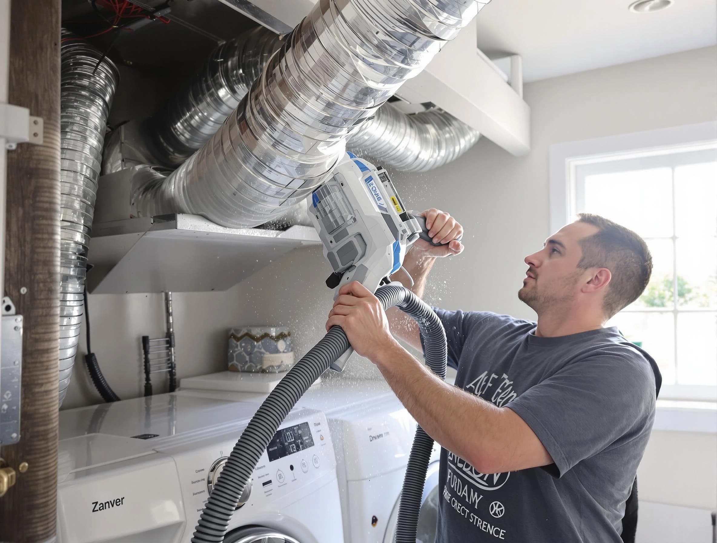 Monroeville Dryer Vent Cleaning specialist cleaning deep within a dryer vent duct system in Monroeville