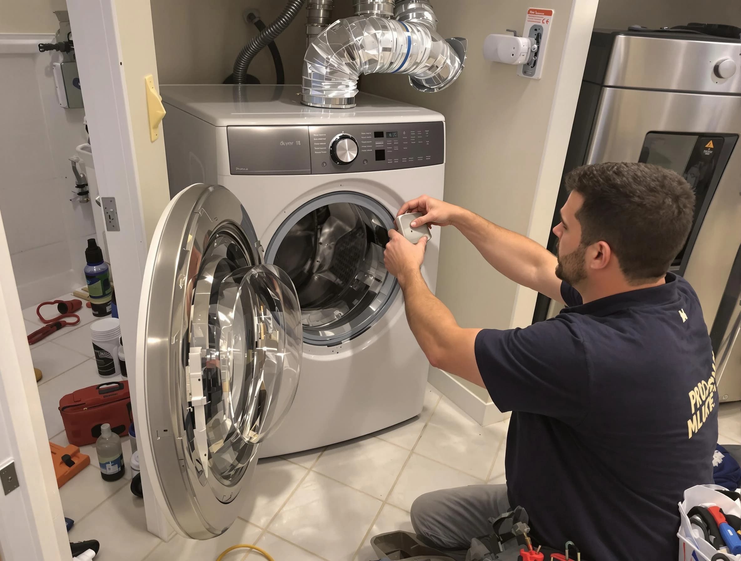 Monroeville Dryer Vent Cleaning technician performing precise dryer vent hose installation in Monroeville